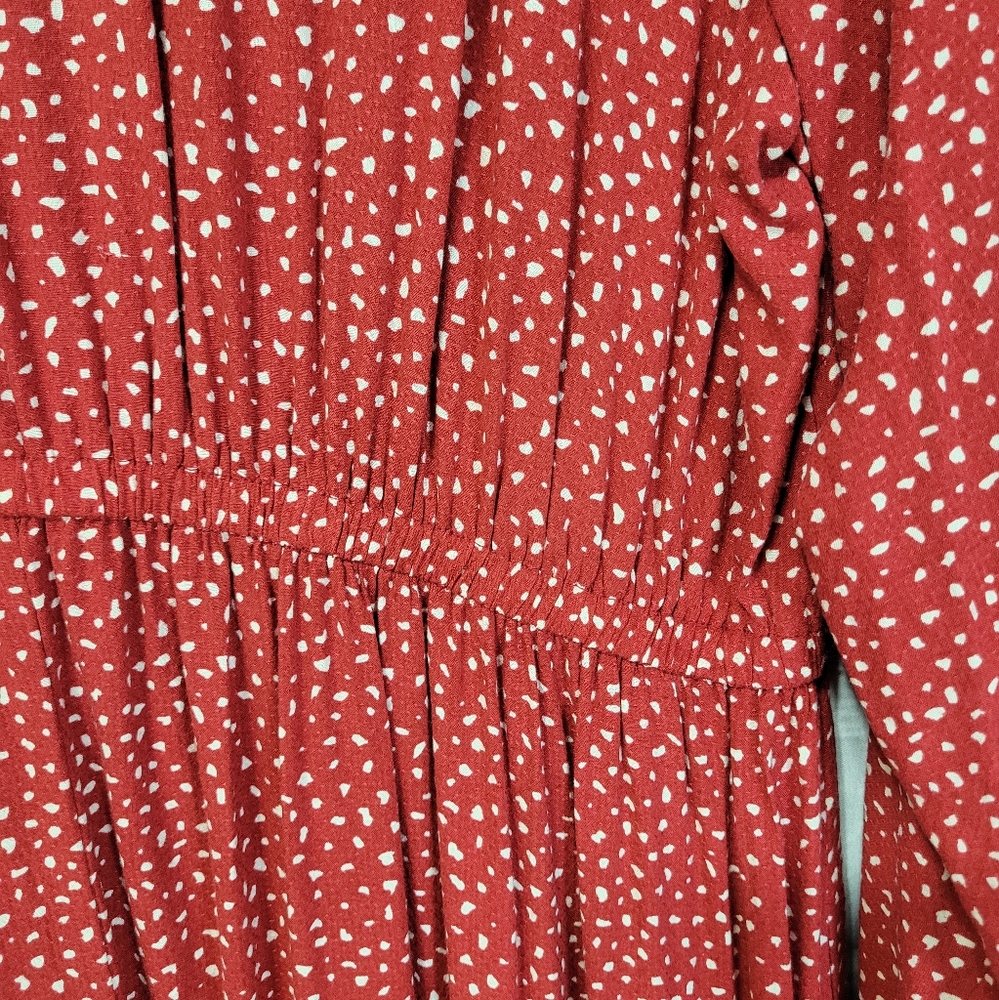 Ava&Viv Ruffled Tiered Tie-neck Long Sleeve Red Maxi Dress Peasant, Grannycore - Picture 11 of 11